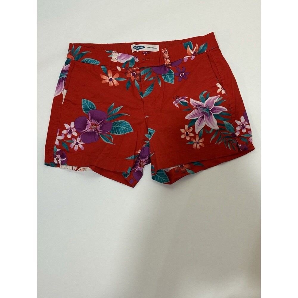 Old Navy Women’s Everyday Short Size 4 Stretch Casual Red Floral Cotton Blend